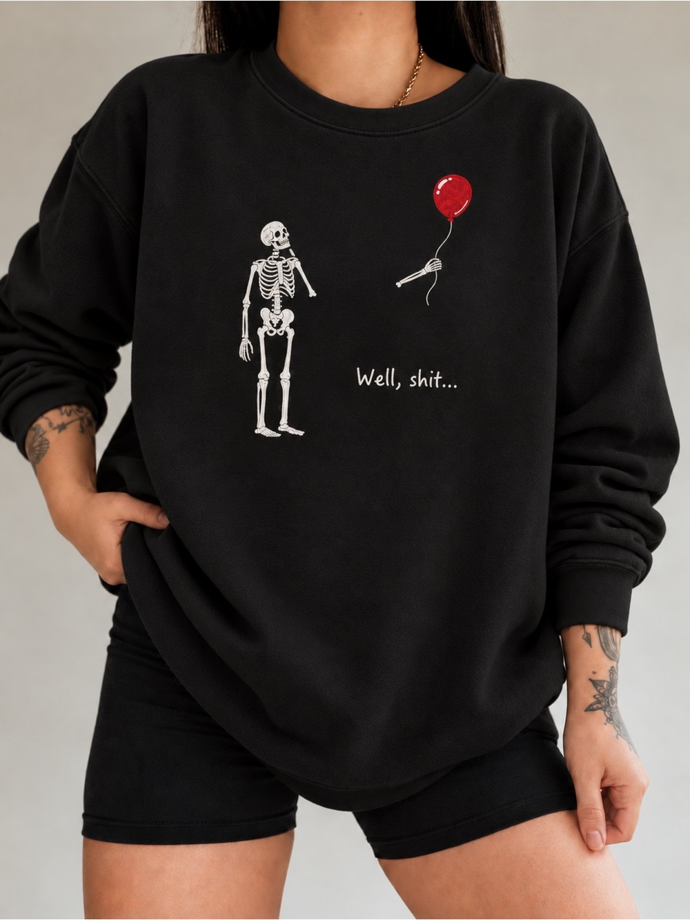 Skeleton and Red Balloon Graphic Unisex Sweatshirt Halloween Crewneck
